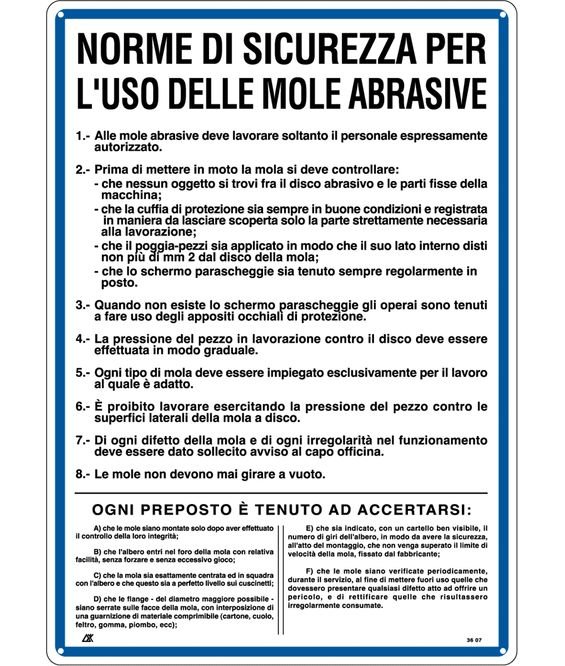 Cartello Norme Di Sicurezza Per L Uso Delle Mole Abrasive Seg