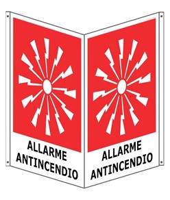 Cartello bifacciale con simbolo 'allarme antincendio'